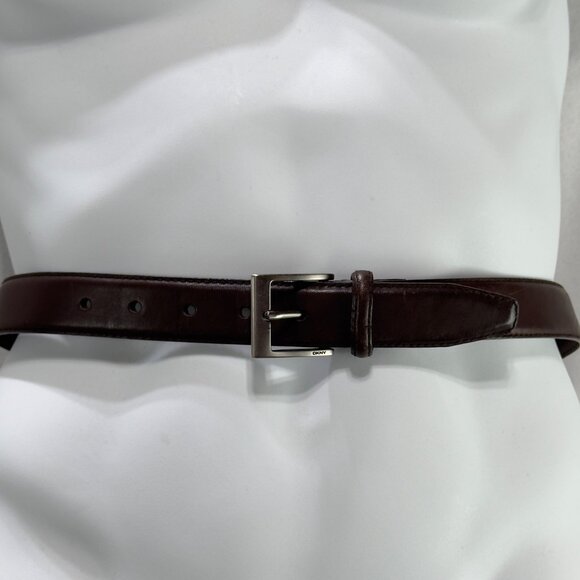 DKNY Mens Dark Brown Full Grain Leather Dress Belt With Silver Buckle Size 38 - Picture 8 of 8